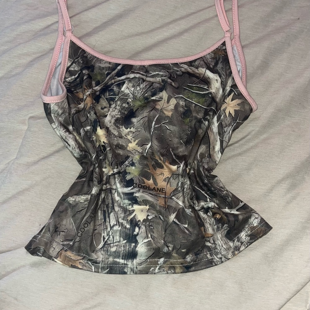 Camo Print Women's Top with Pink Trim